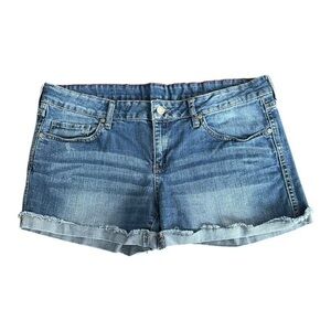 Mango Denim Low Rise Boyfriend Jean Shorts Distressed Fray Hem Women’s 12